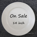 Wholesale 14 Inch Pure Ivory Creamy White Round Shape Custom Design Porcelain Plate Dish With Rim On Sale